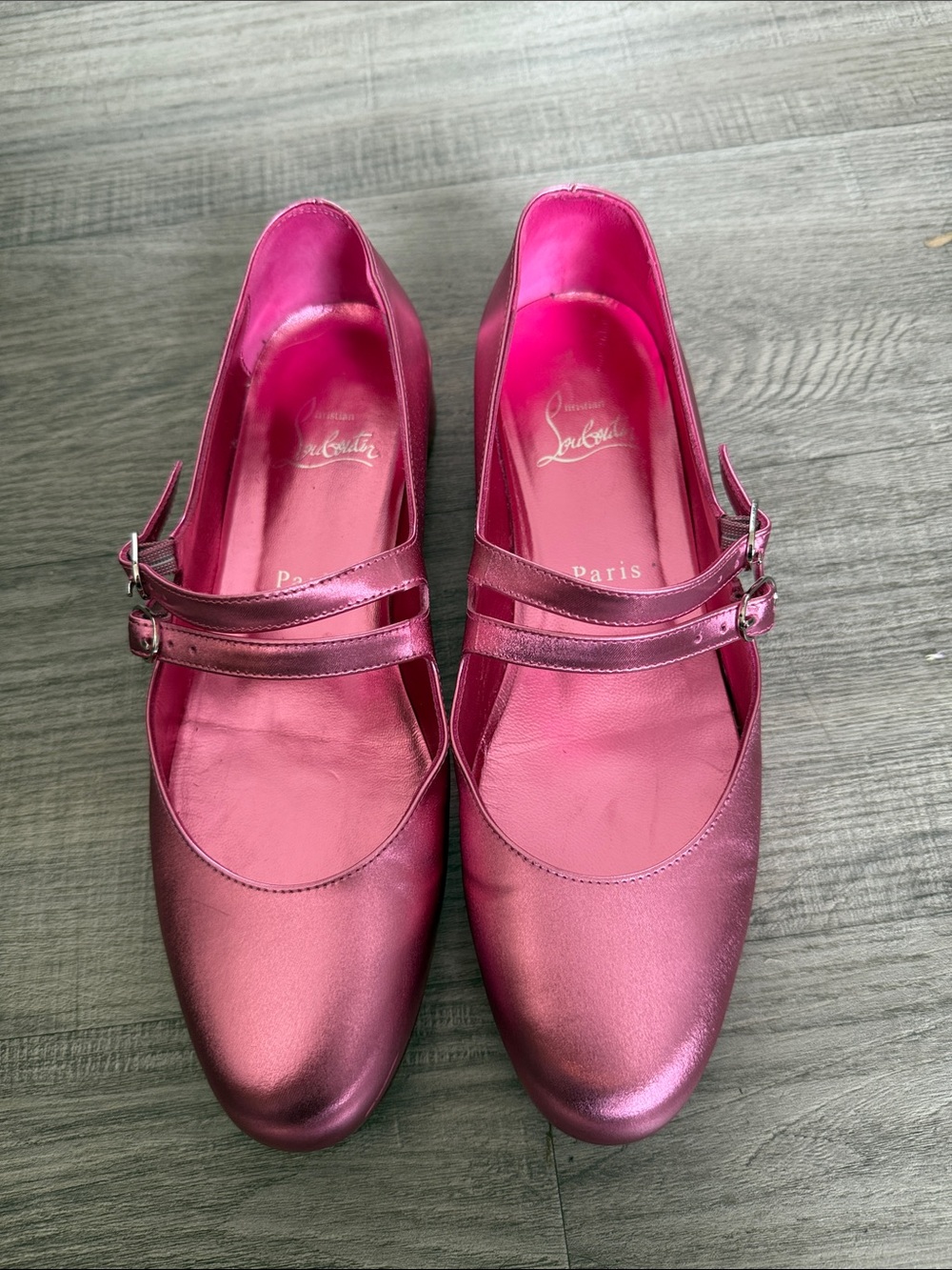 Christian Louboutin Metallic Pink Mary Jane Flats